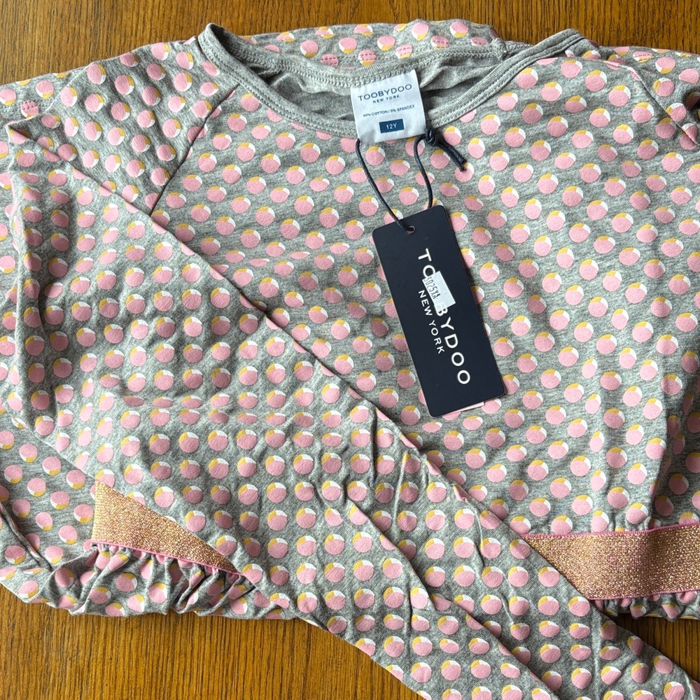 Toobydoo Girl's Pink and Grey Polka Dot Dress
